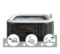 Kit spa gonflable Intex PureSpa Ardoise carré Bulles 4 places + Kit d'entretien + Porte-verre + Kit de traitement brome