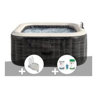 Kit spa gonflable Intex PureSpa Ardoise carré Bulles 4 places + Porte-verre + Kit de traitement brome