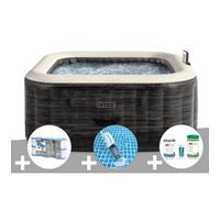 Kit spa gonflable Intex PureSpa Ardoise carré Bulles 6 places + 6 filtres + Aspirateur + Kit de traitement brome