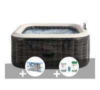 Kit spa gonflable Intex PureSpa Ardoise carré Bulles 6 places + 6 filtres + Kit de traitement brome
