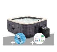 Kit spa gonflable Intex PureSpa Ardoise carré Bulles 6 places + Aspirateur + Kit traitement brome