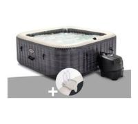 Kit spa gonflable Intex PureSpa Ardoise carré Bulles 6 places + Porte-verre Ardoise G