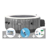 Kit spa gonflable Intex PureSpa Baltik rond Bulles 4 places + 6 filtres + Aspirateur + Kit de traitement brome