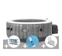 Kit spa gonflable Intex PureSpa Baltik rond Bulles 4 places + 6 filtres + Aspirateur + Porte-verre