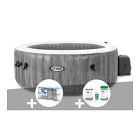 Kit spa gonflable Intex PureSpa Baltik rond Bulles 4 places + 6 filtres + Kit de traitement brome