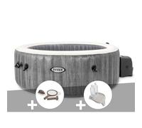Kit spa gonflable Intex PureSpa Baltik rond Bulles 4 places + Kit d'entretien + Porte-verre