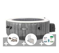 Kit spa gonflable Intex PureSpa Baltik rond Bulles 4 places + Kit d'entretien + Porte-verre + Kit de traitement brome