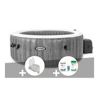Kit spa gonflable Intex PureSpa Baltik rond Bulles 4 places + Porte-verre + Kit de traitement brome