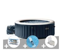 Kit spa gonflable Intex PureSpa Blue Navy rond Bulles 4 places + 6 filtres + Aspirateur + Porte-verre