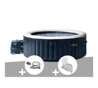 Kit spa gonflable Intex PureSpa Blue Navy rond Bulles 4 places + Kit d'entretien + Porte-verre