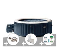 Kit spa gonflable Intex PureSpa Blue Navy rond Bulles 4 places + Kit d'entretien + Porte-verre + Kit de traitement brome