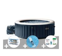 Kit spa gonflable Intex PureSpa Blue Navy rond Bulles 6 places + 6 filtres + Aspirateur + Kit de traitement brome