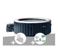 Kit spa gonflable Intex PureSpa Blue Navy rond Bulles 6 places + Porte-verre + Kit de traitement brome