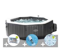 Kit spa gonflable Intex PureSpa Carbone octogonal Bulles et Jets 4 places + 12 filtres + 5 kg de sel + Aspirateur