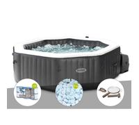 Kit spa gonflable Intex PureSpa Carbone octogonal Bulles et Jets 4 places + 12 filtres + 5 kg de sel + Kit d'entretien