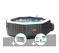Kit spa gonflable Intex PureSpa Carbone octogonal Bulles et Jets 4 places + 12 filtres + Kit traitement brome
