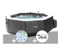 Kit spa gonflable Intex PureSpa Carbone octogonal Bulles et Jets 4 places + 5 kg de sel + Kit d'entretien Noir G