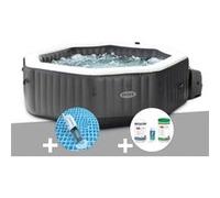 Kit spa gonflable Intex PureSpa Carbone octogonal Bulles et Jets 4 places + Kit traitement brome + Aspirateur