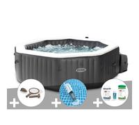 Kit spa gonflable Intex PureSpa Carbone octogonal Bulles et Jets 4 places + Kit traitement brome + Aspirateur + Kit d'entretien