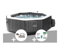 Kit spa gonflable Intex PureSpa Carbone octogonal Bulles et Jets 4 places + Kit traitement brome + Kit d'entretien