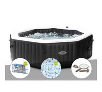 Kit spa gonflable Intex PureSpa Carbone octogonal Bulles et Jets 6 places + 12 filtres + 5 kg de sel + Kit d'entretien
