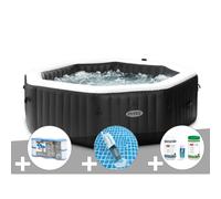 Kit spa gonflable Intex PureSpa Carbone octogonal Bulles et Jets 6 places + 12 filtres + Kit traitement brome + Aspirateur