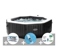 Kit spa gonflable Intex PureSpa Carbone octogonal Bulles et Jets 6 places + 12 filtres + Kit traitement brome + Aspirateur