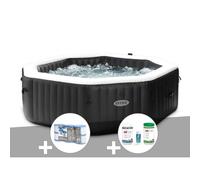 Kit spa gonflable Intex PureSpa Carbone octogonal Bulles et Jets 6 places + 12 filtres + Kit traitement brome