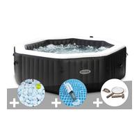 Kit spa gonflable Intex PureSpa Carbone octogonal Bulles et Jets 6 places + 5 kg de sel + Aspirateur + Kit d'entretien