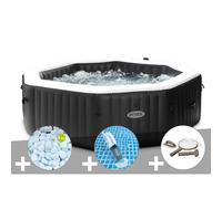 Kit spa gonflable Intex PureSpa Carbone octogonal Bulles et Jets 6 places + 5 kg de sel + Aspirateur + Kit d'entretien