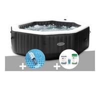 Kit spa gonflable Intex PureSpa Carbone octogonal Bulles et Jets 6 places + Kit traitement brome + Aspirateur