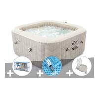 Kit spa gonflable Intex PureSpa Chevron carré Bulles 4 places + 6 filtres + Aspirateur + Porte-verre