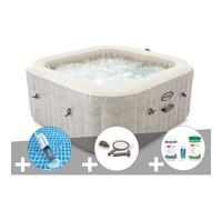 Kit spa gonflable Intex PureSpa Chevron carré Bulles 4 places + Aspirateur + Kit d'entretien + Kit de traitement brome