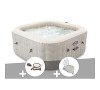Kit spa gonflable Intex PureSpa Chevron carré Bulles 4 places + Kit d'entretien + Porte-verre