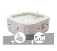 Kit spa gonflable Intex PureSpa Chevron carré Bulles 4 places + Porte-verre + Kit de traitement brome