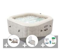 Kit spa gonflable Intex PureSpa Chevron carré Bulles 6 places + Kit d'entretien + Porte-verre + Kit de traitement brome