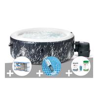 Kit spa gonflable Intex PureSpa Galaxie rond Bulles avec LED 4 places + 6 filtres + Aspirateur + Kit de traitement brome