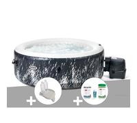 Kit spa gonflable Intex PureSpa Galaxie rond Bulles avec LED 4 places + Porte-verre + Kit de traitement brome