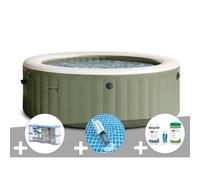Kit spa gonflable Intex PureSpa Olive rond Bulles 4 places + 6 filtres + Aspirateur + Kit de traitement brome