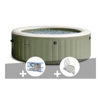 Kit spa gonflable Intex PureSpa Olive rond Bulles 4 places + 6 filtres + Porte-verre