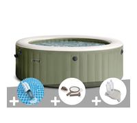 Kit spa gonflable Intex PureSpa Olive rond Bulles 4 places + Aspirateur + Kit d'entretien + Porte-verre