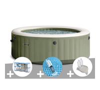Kit spa gonflable Intex PureSpa Olive rond Bulles 6 places + 6 filtres + Aspirateur + Porte-verre