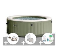 Kit spa gonflable Intex PureSpa Olive rond Bulles 6 places + Kit d'entretien + Porte-verre + Kit de traitement brome