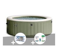 Kit spa gonflable Intex PureSpa Olive rond Bulles 8 places + 6 filtres + Kit de traitement brome