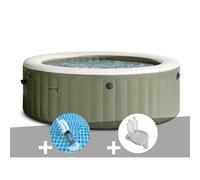Kit spa gonflable Intex PureSpa Olive rond Bulles 8 places + Aspirateur + Porte-verre