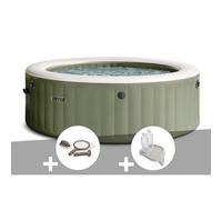 Kit spa gonflable Intex PureSpa Olive rond Bulles 8 places + Kit d'entretien + Porte-verre