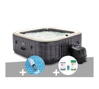 Kit spa gonflable Intex PureSpa Ardoise carré Bulles 6 places + Aspirateur + Kit traitement brome