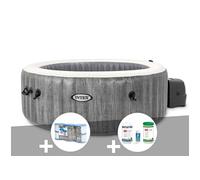 Kit spa gonflable Intex PureSpa Baltik rond Bulles 4 places + 6 filtres + Kit de traitement brome