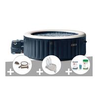 Kit spa gonflable Intex PureSpa Blue Navy rond Bulles 4 places + Kit d'entretien + Porte-verre + Kit de traitement brome