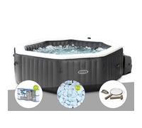 Kit spa gonflable Intex PureSpa Carbone octogonal Bulles et Jets 4 places + 12 filtres + 5 kg de sel + Kit d'entretien